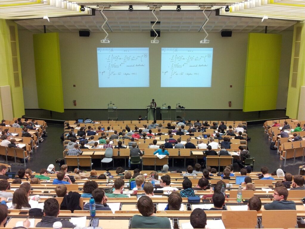 Students studying on a German university campus